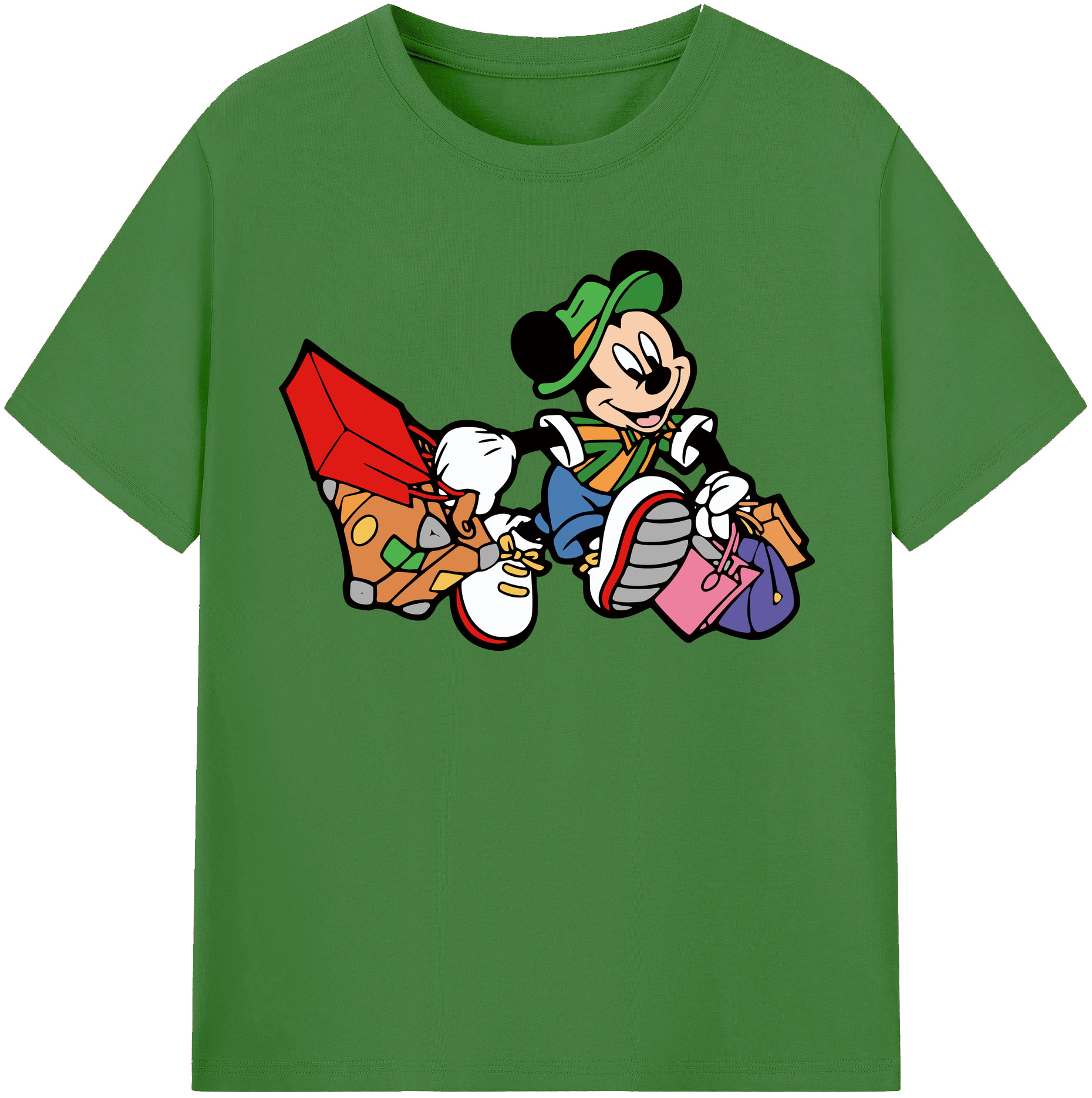 （画像用） ミッキーマウス Mickey Mouse レディースカジュアルプリントTシャツ（綿100％）